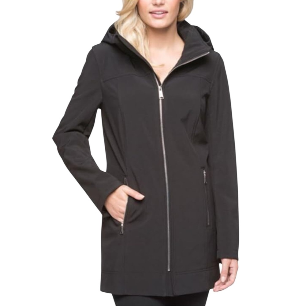 ANDREW MARC Waterproof Softshell Zip Front Trench Coat in Classic Black Size S